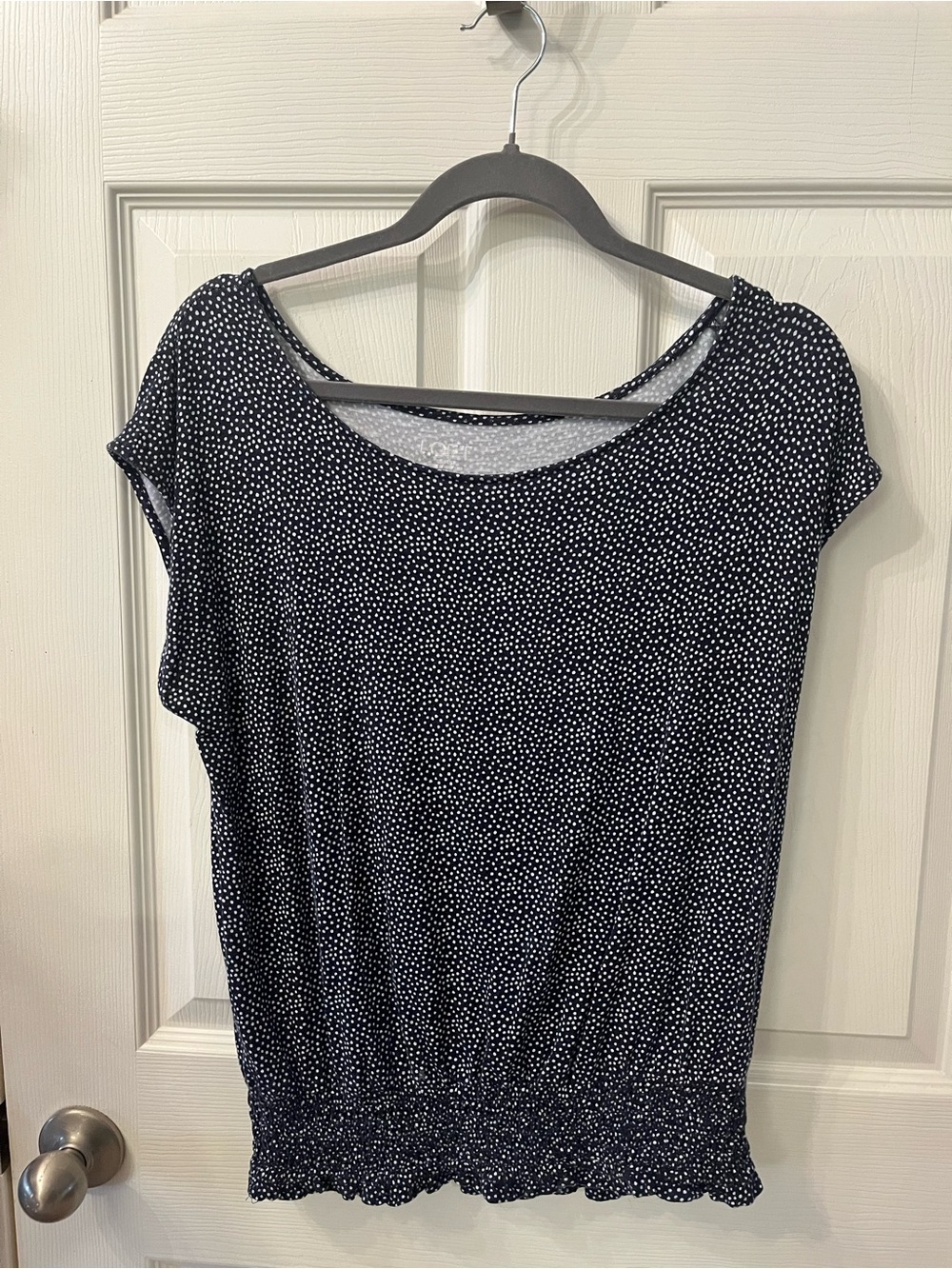 LOFT Outlet Women's Navy Polka Dot Short Sleeve Top, Medium